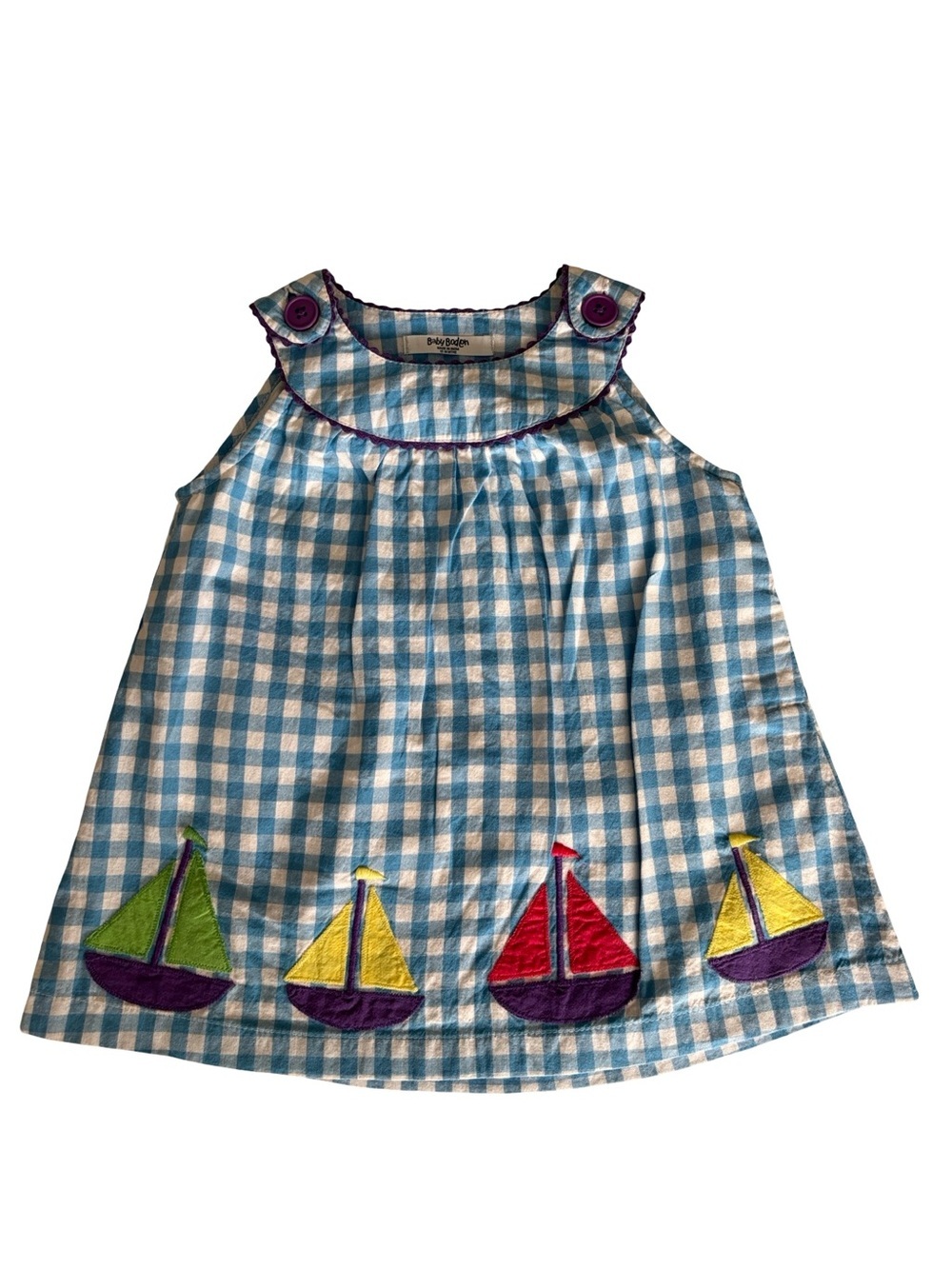 Baby Boden Sailboat Blue White Gingham Top & Cropped Pants - Picture 4 of 10